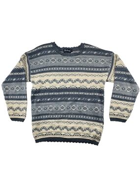 Weekend Edition Vintage Women M Blue White Fair Isle Knit Sweater Canada